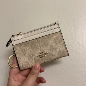 Coach Tan and Cream Card Holder with Keyring